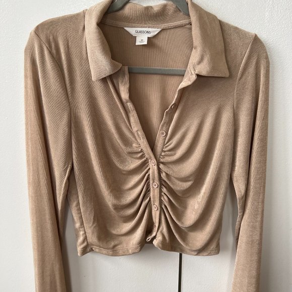 Glassons Ruched Button Front Long Sleeve - Picture 2 of 4